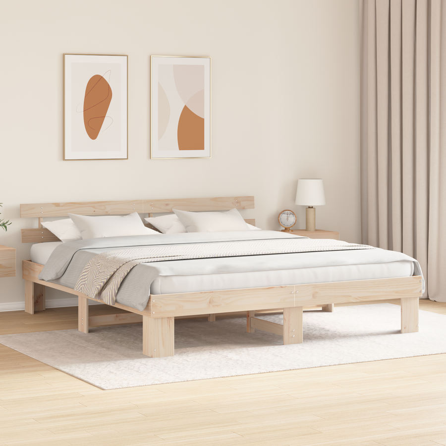 Bedframe met hoofdbord 200x200 cm van massief grenenhout