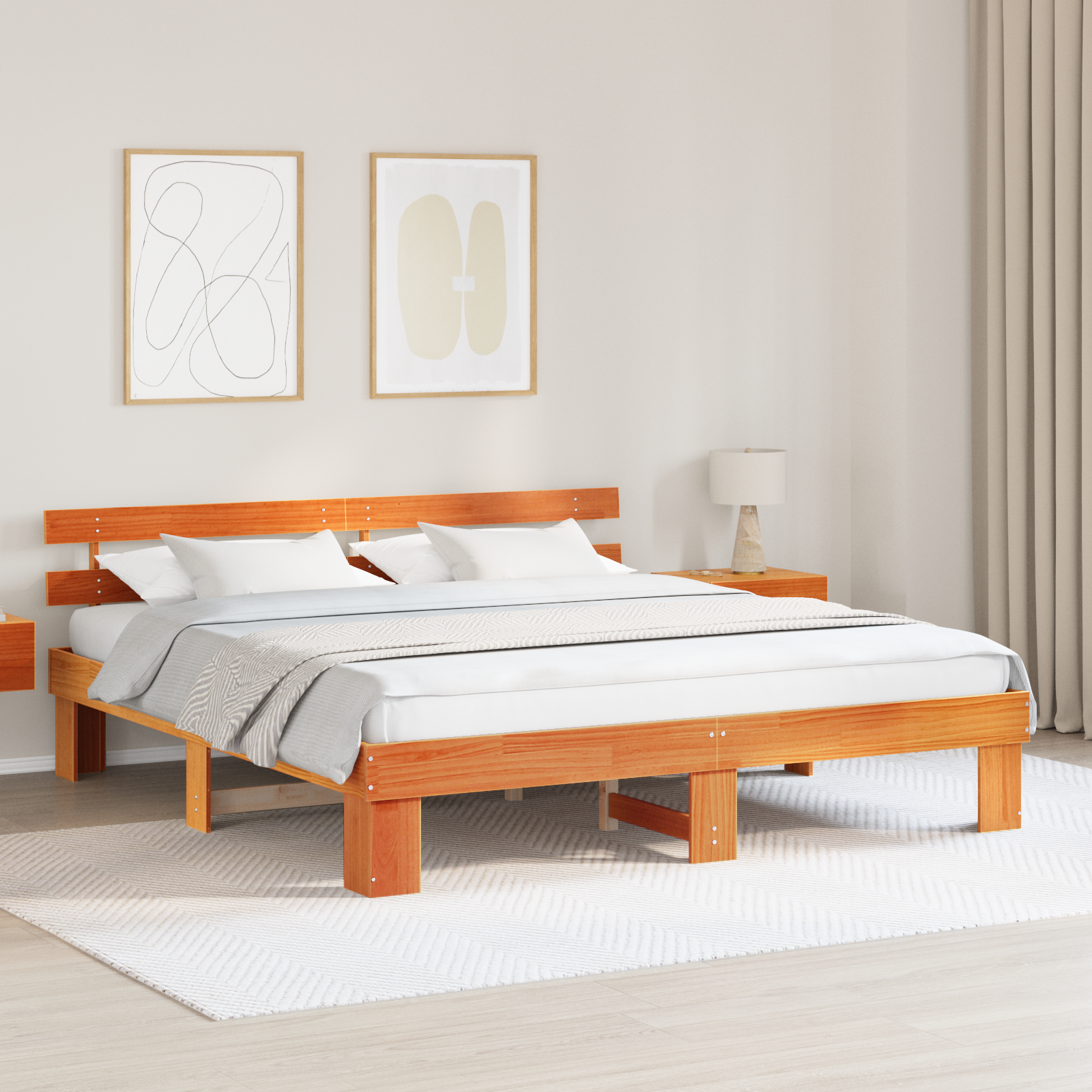 Bedframe met Hoofdeinde - Gewaxte Bruine 200x200 cm - Massief Grenenhout