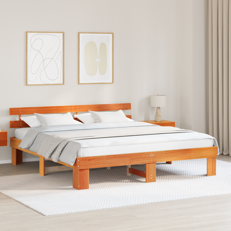 Bedframe met Hoofdeinde - Gewaxte Bruine 200x200 cm - Massief Grenenhout