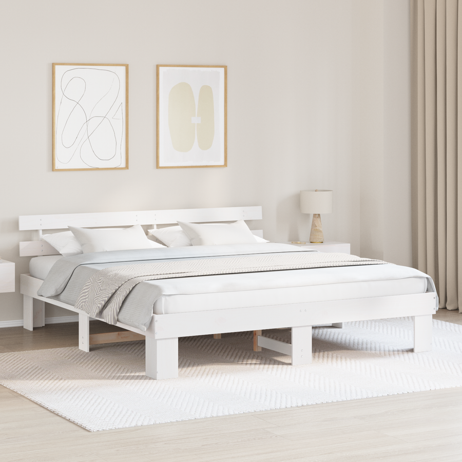 Bedframe met Hoofdbord Wit 180x200 cm Massief Grenenhout