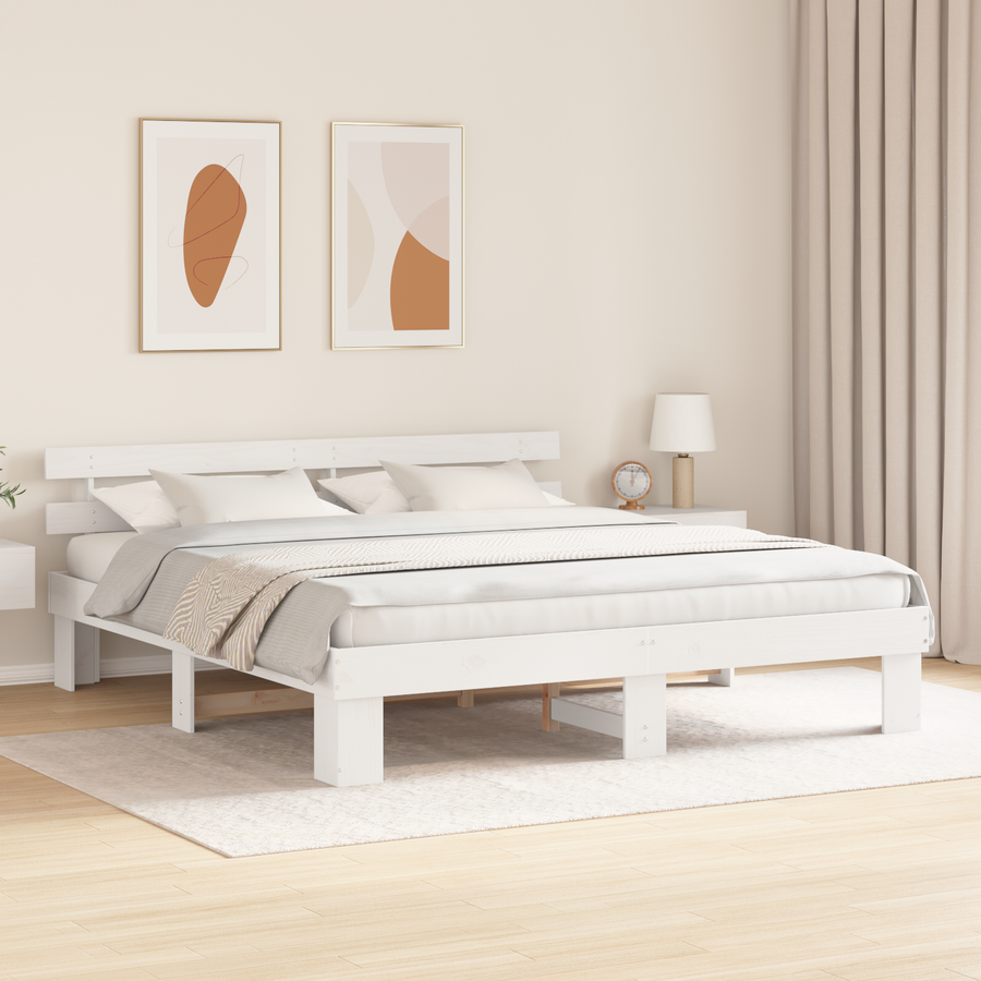 Bedframe met Hoofdbord Wit 180x200 cm Massief Grenenhout