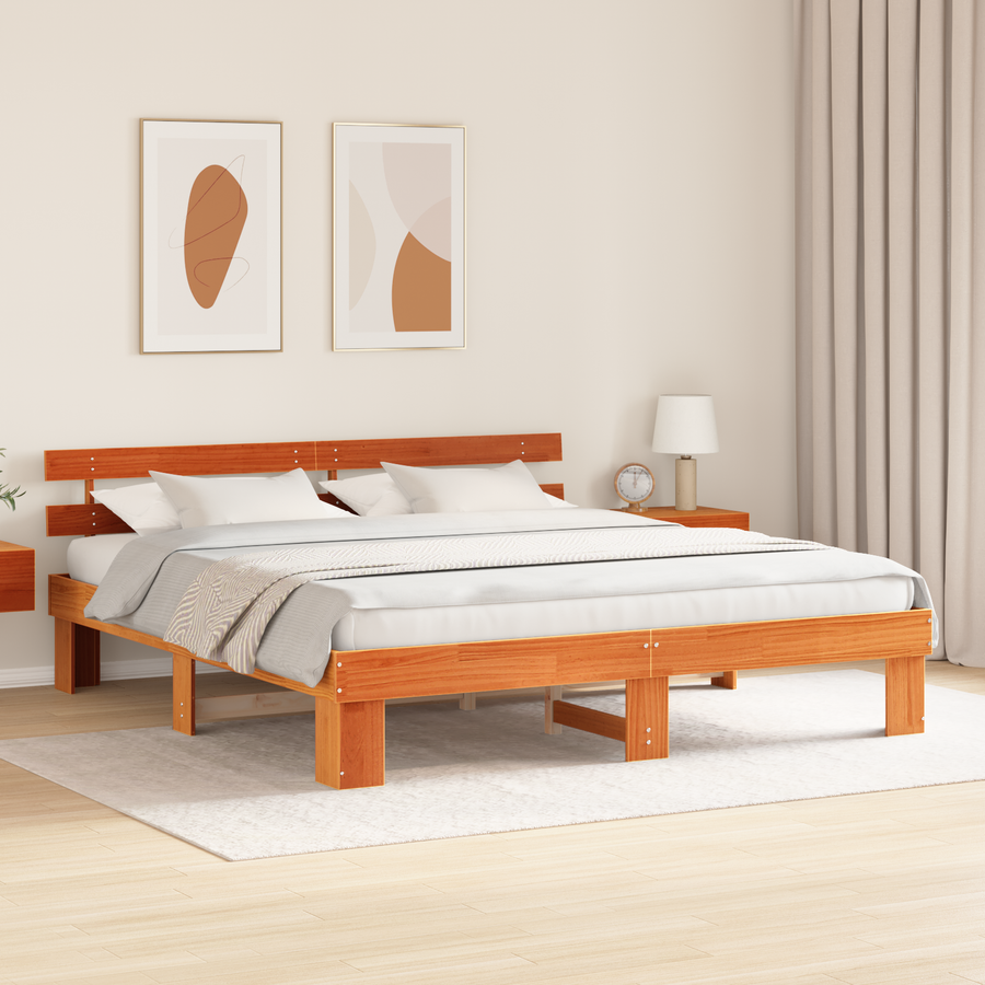 Bedframe met Hoofdbord Bruin 180x200 cm van Massief Grenenhout