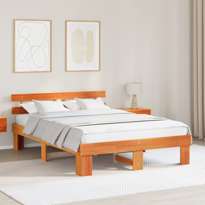 Bedframe met hoofdbord Waxbruin 150x200 cm Massief hout