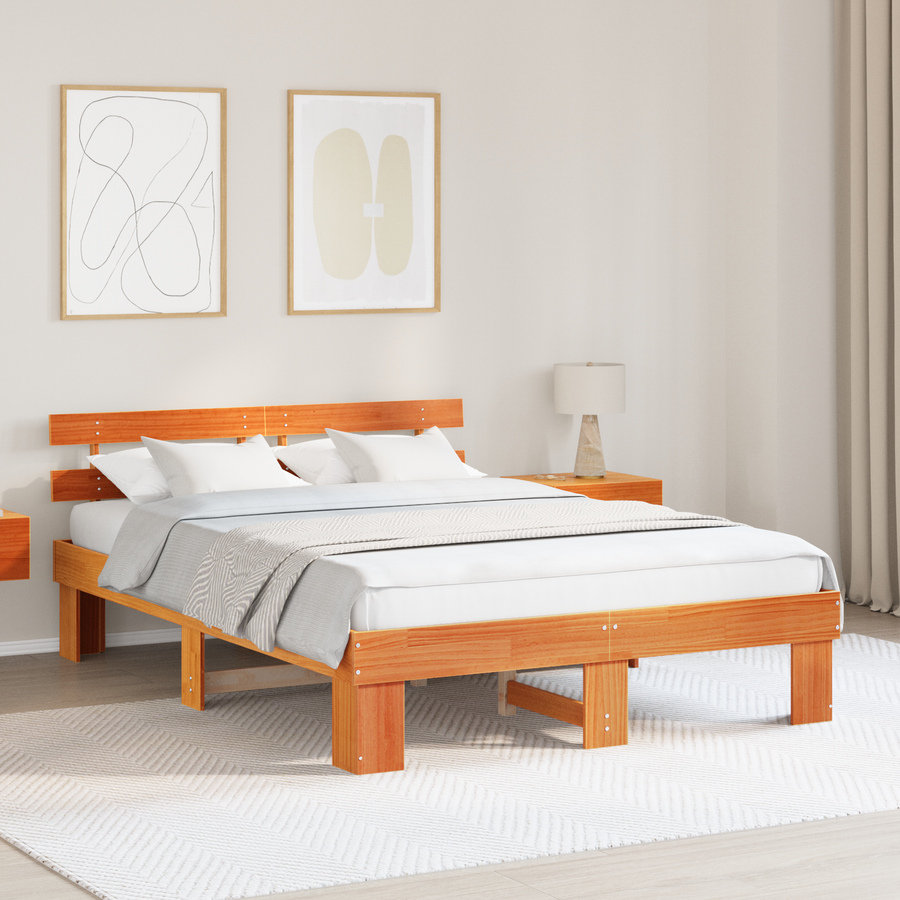 Bedframe met hoofdbord Waxbruin 150x200 cm Massief hout