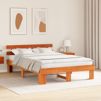 Bedframe met hoofdbord Waxbruin 150x200 cm Massief hout