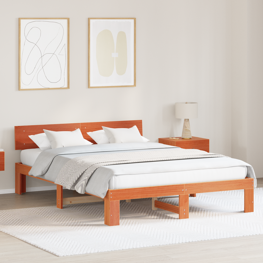 Bedbodem met Hoofdbord Wax Bruin 160x200 cm van Massief Grenenhout
