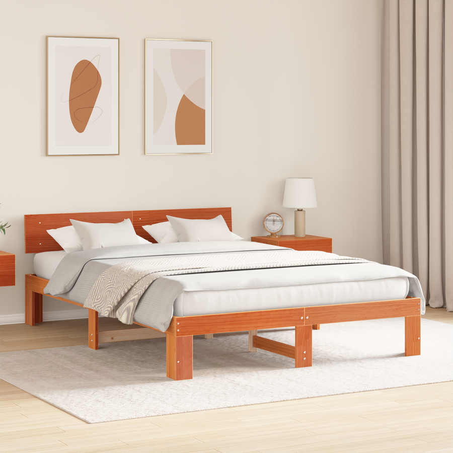 Bedbodem met Hoofdbord Wax Bruin 160x200 cm van Massief Grenenhout