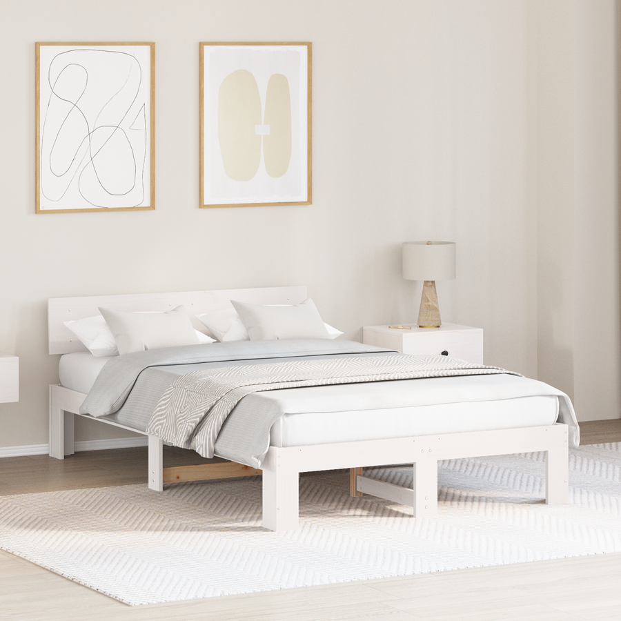 Bedbodem met hoofdbord in het wit, 140x190 cm, van massief grenenhout