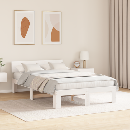 Bedbodem met hoofdbord in het wit, 140x190 cm, van massief grenenhout