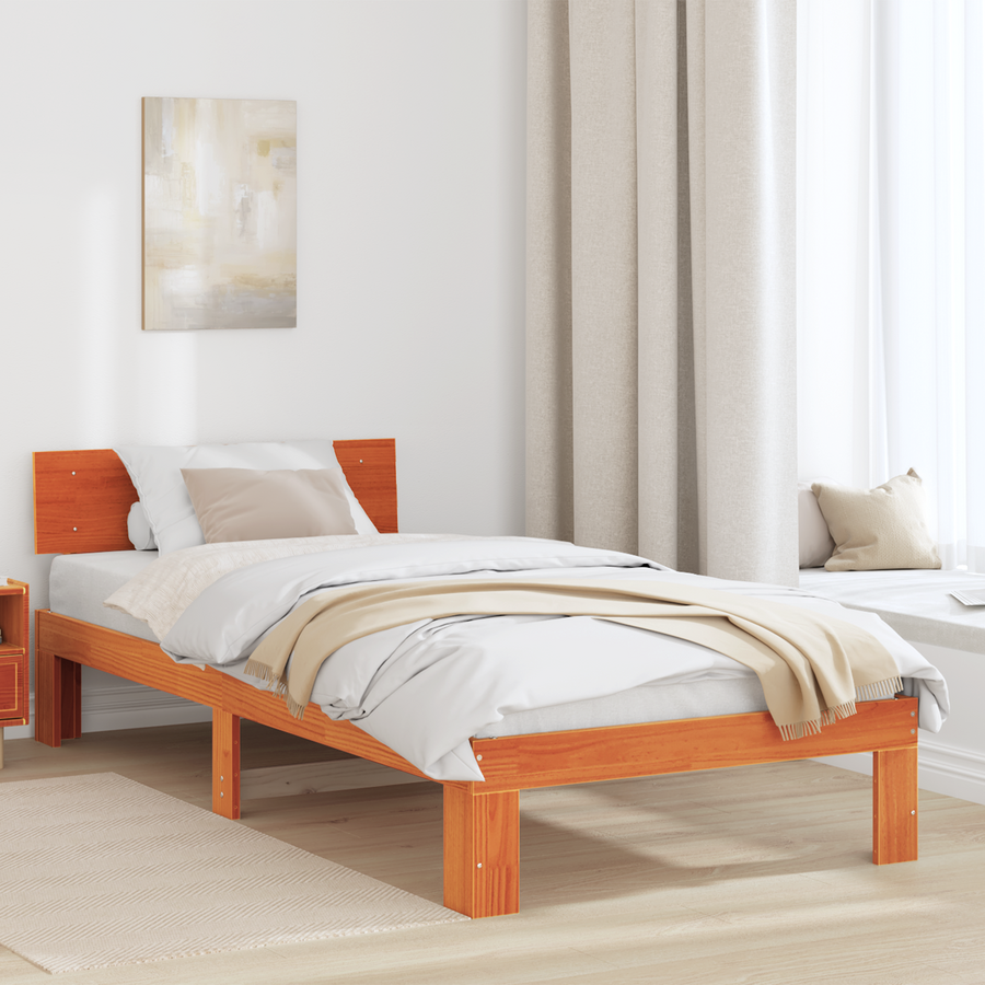 Bedframe met Hoofdbord Wasbruin 80x200 cm Massief Grenenhout