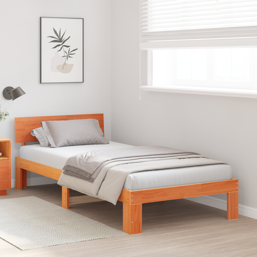 Bedframe met Hoofdbord Wasbruin 80x200 cm Massief Grenenhout
