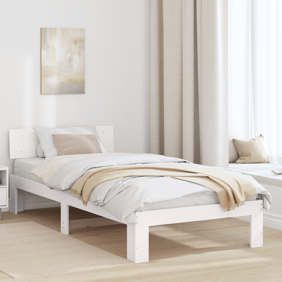 Bedframe met Hoofdbord Wit 90x190 cm van Massief Grenenhout