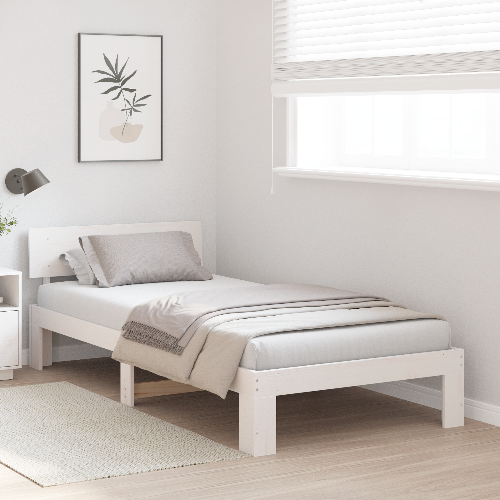 Bedframe met Hoofdbord Wit 75x190 cm Massief Grenenhout