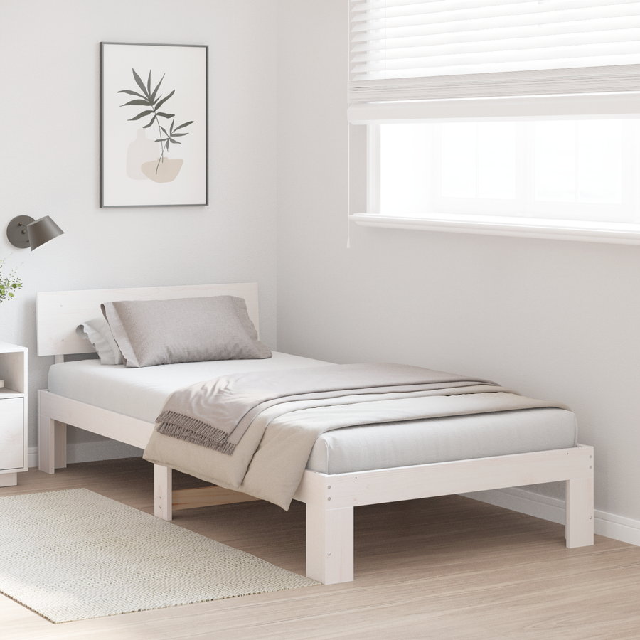 Bedframe met Hoofdbord Wit 75x190 cm Massief Grenenhout
