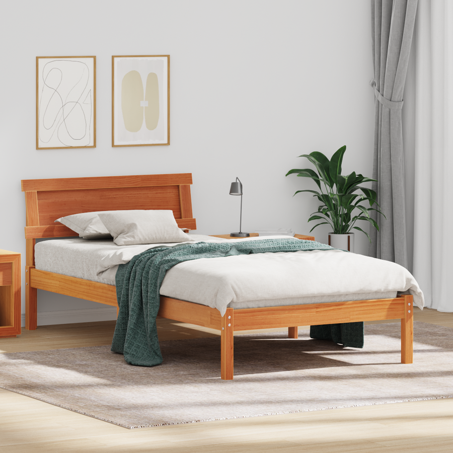 Bedframe met Hoofdbord & LED Wax Bruin 100x200 cm Massief Hout Goud