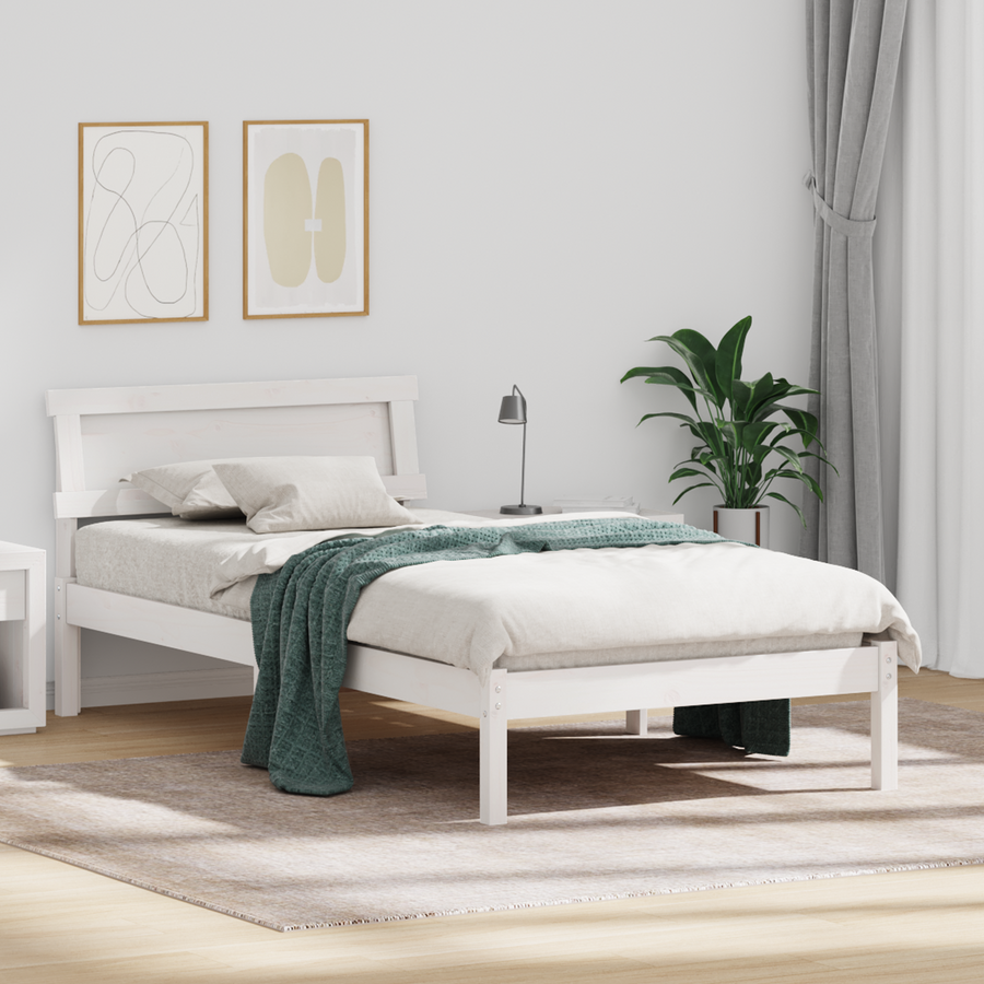 Bedframe met hoofdbord & LED Wit 90x200 cm Massief grenenhout