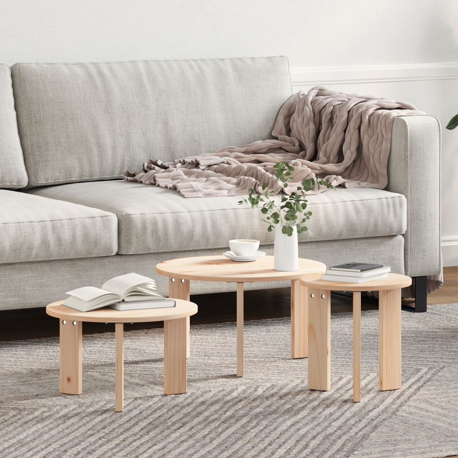 Salontafel 3 pcs Natuurlijk 47.5 x 47.5 x 27 cm