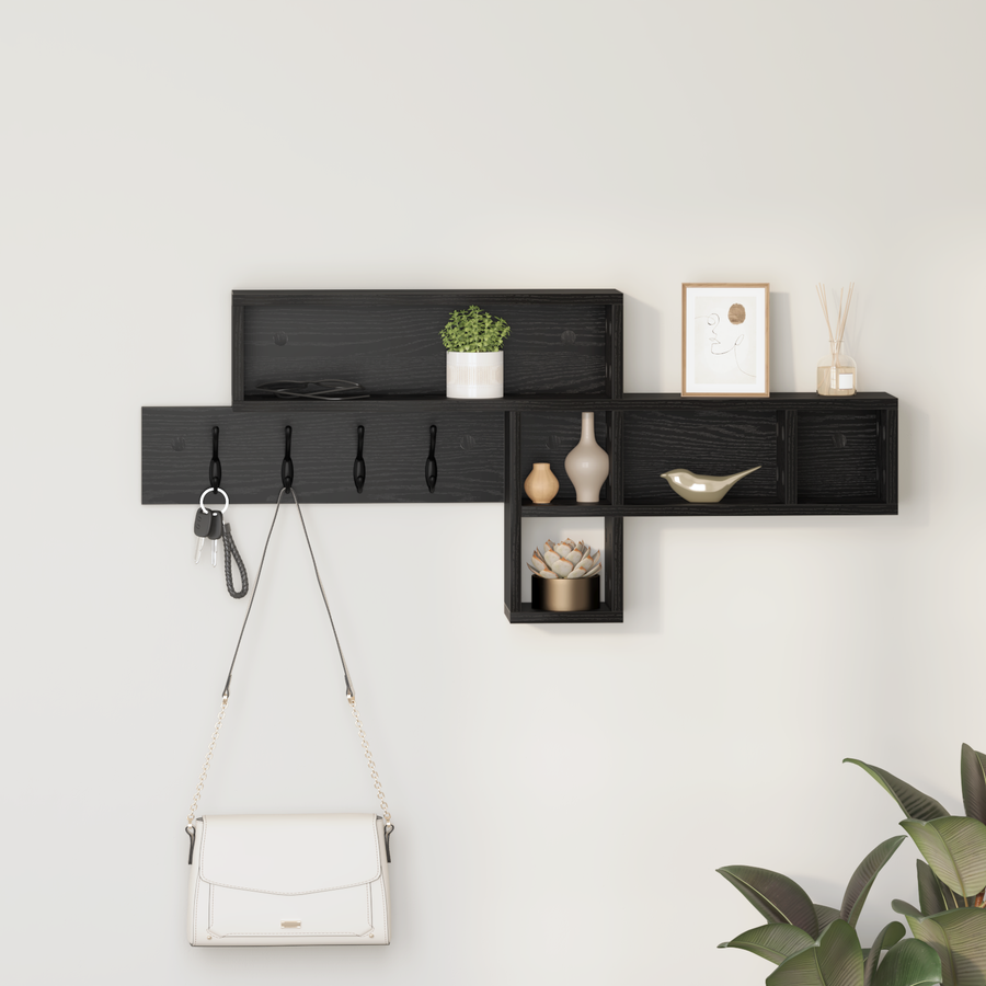 Wandgemonteerde kapstok Zwart eiken 100 x 12 x 43.5 cm