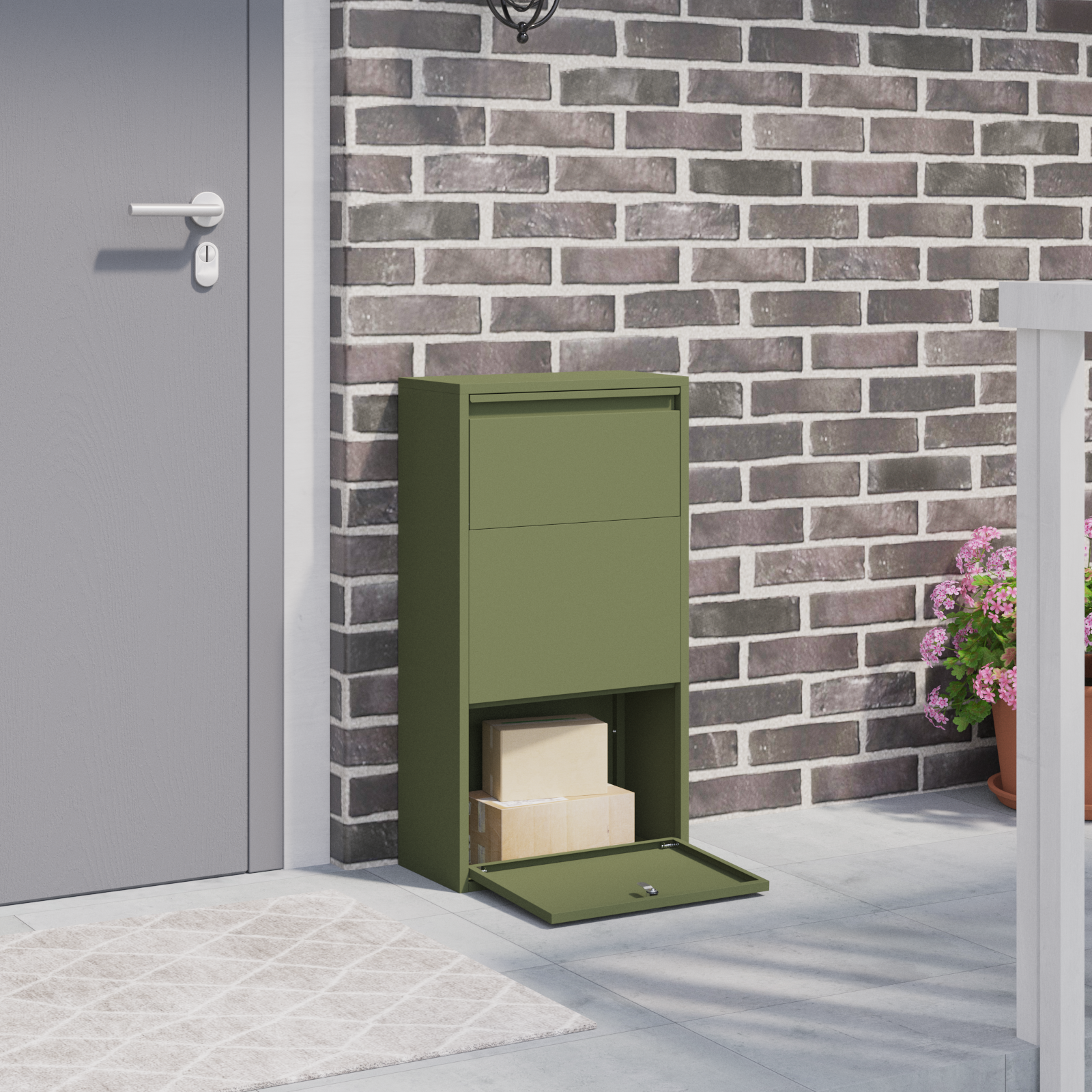 Pakket Brievenbus Olijfgroen 44x22x82 cm Staal