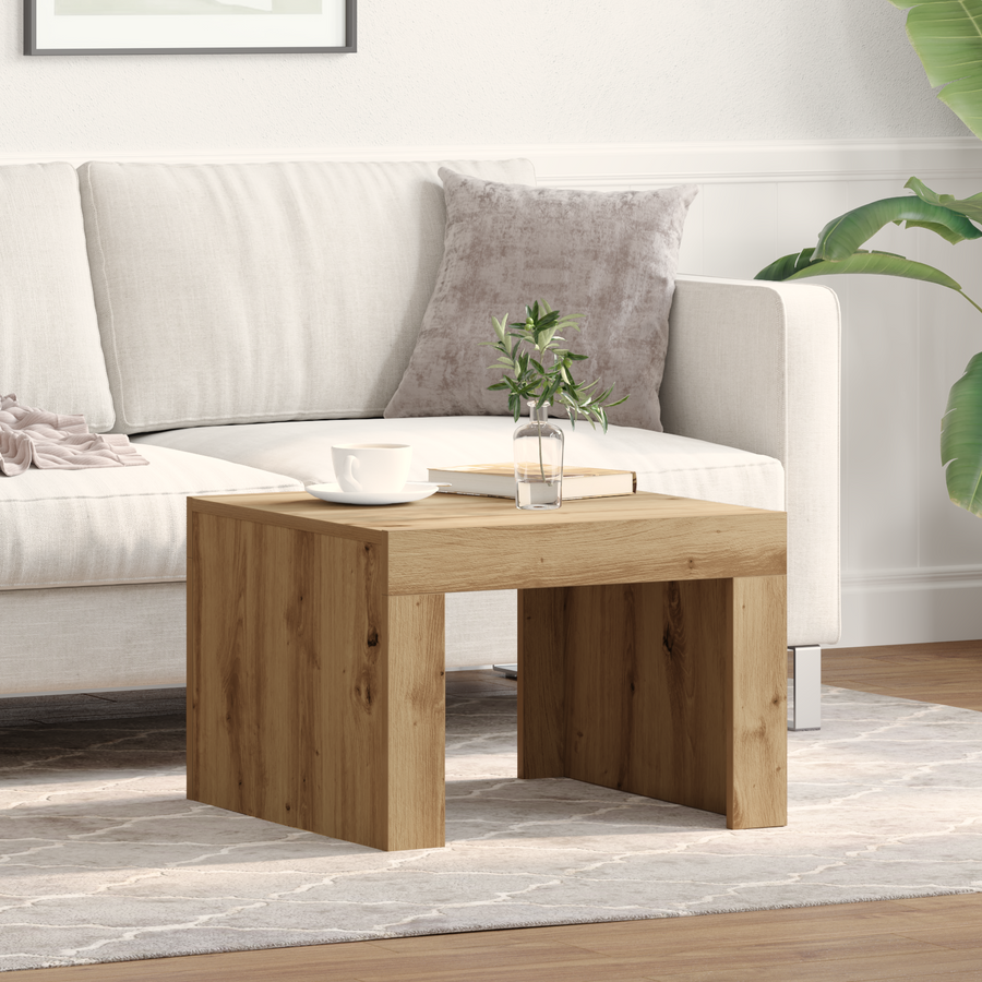 Salontafel artisanaal eikenkleurig 50 x 50 x 35 cm Bewerkt hout