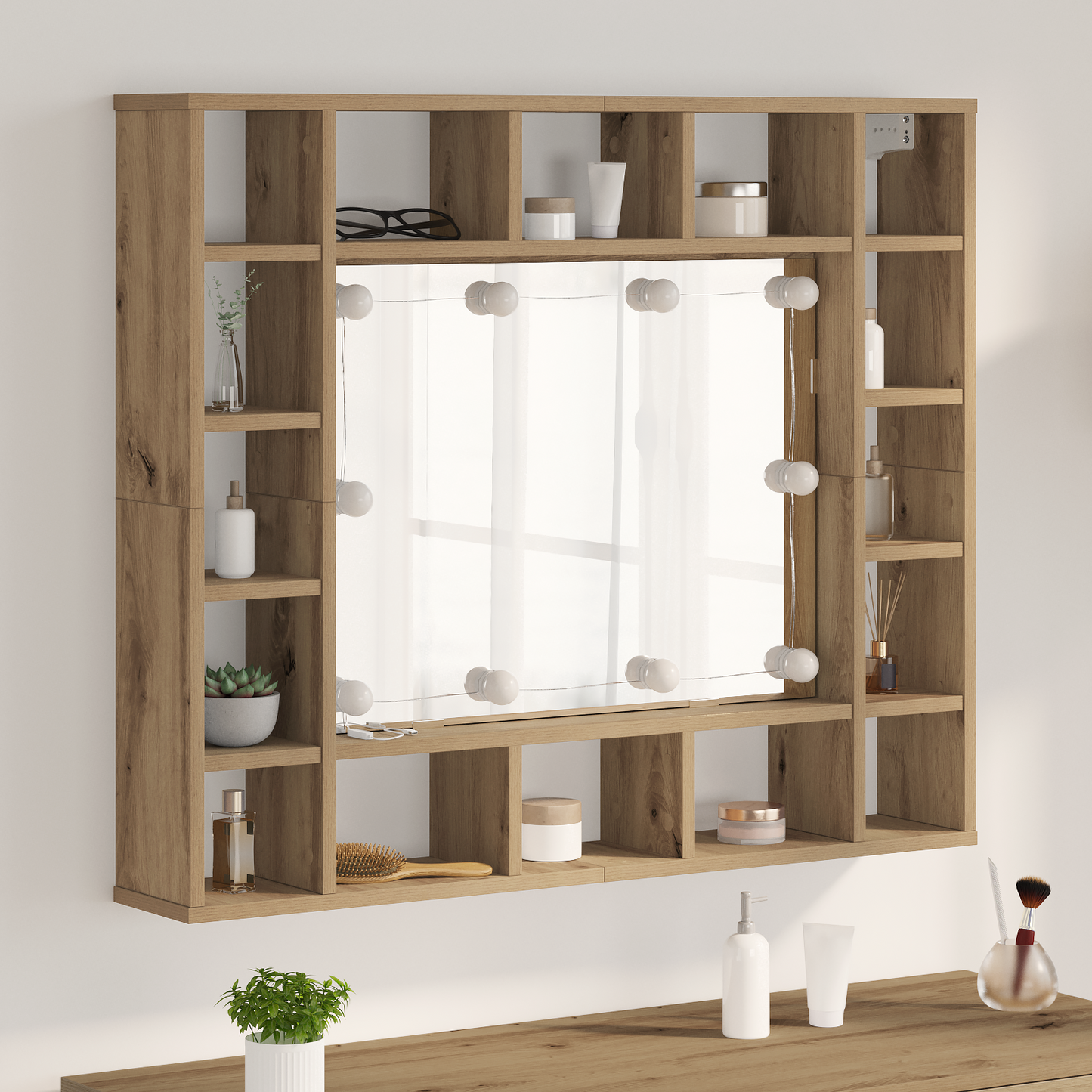 Spiegelkast artisanaal eikenkleurig 91 x 15 x 76.5 cm
