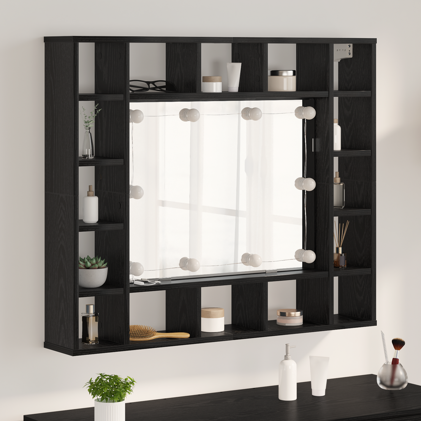 Spiegelkast Zwart eiken 91 x 15 x 76.5 cm Bewerkt hout