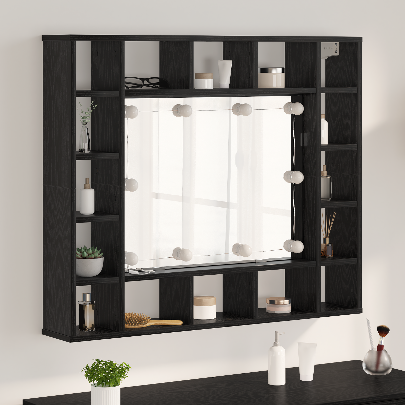 Spiegelkast Zwart eiken 91 x 15 x 76.5 cm Bewerkt hout