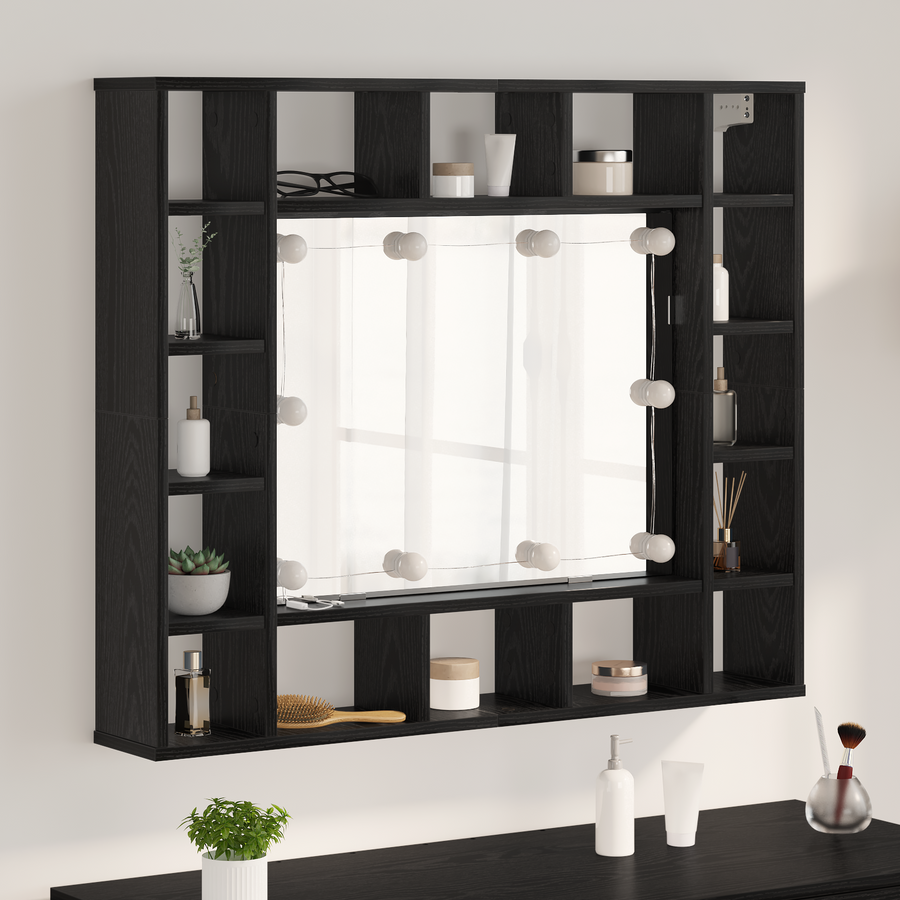 Spiegelkast Zwart eiken 91 x 15 x 76.5 cm Bewerkt hout