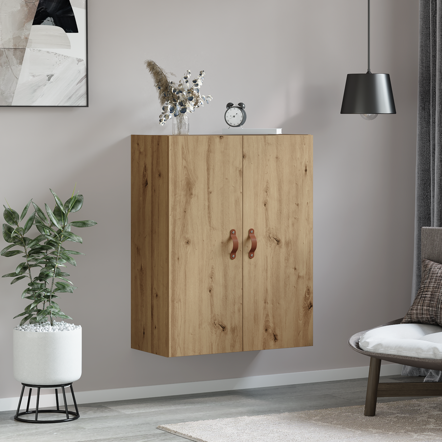 Wandkast met plank Wandgemonteerd met opslag met de deur Bruin 69.5 x 34 x 90 cm Bewerkt hout