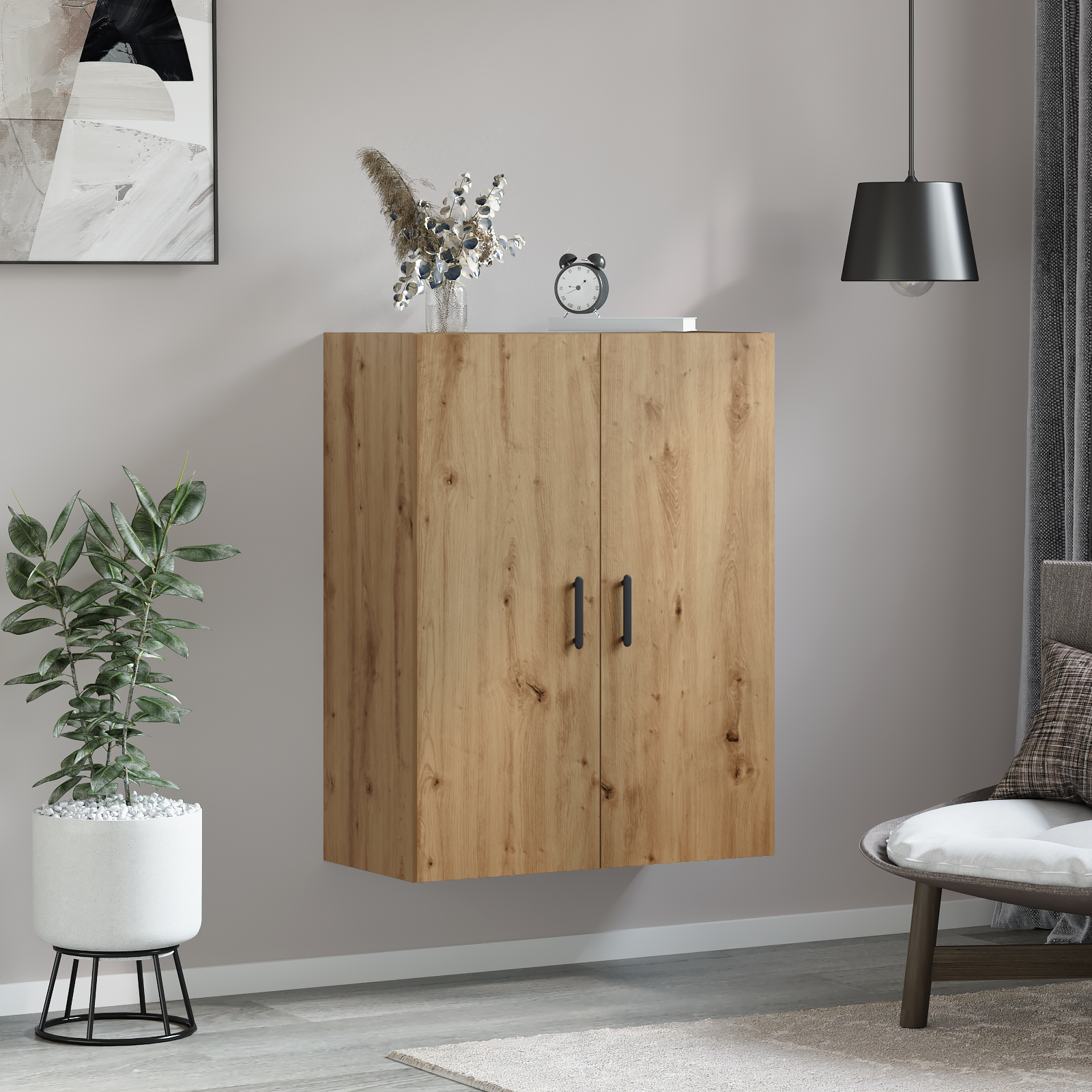 Wandkast artisanaal eikenkleurig 69.5 x 34 x 90 cm Bewerkt hout
