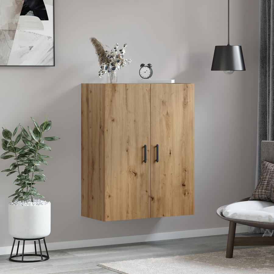Wandkast artisanaal eikenkleurig 69.5 x 34 x 90 cm Bewerkt hout