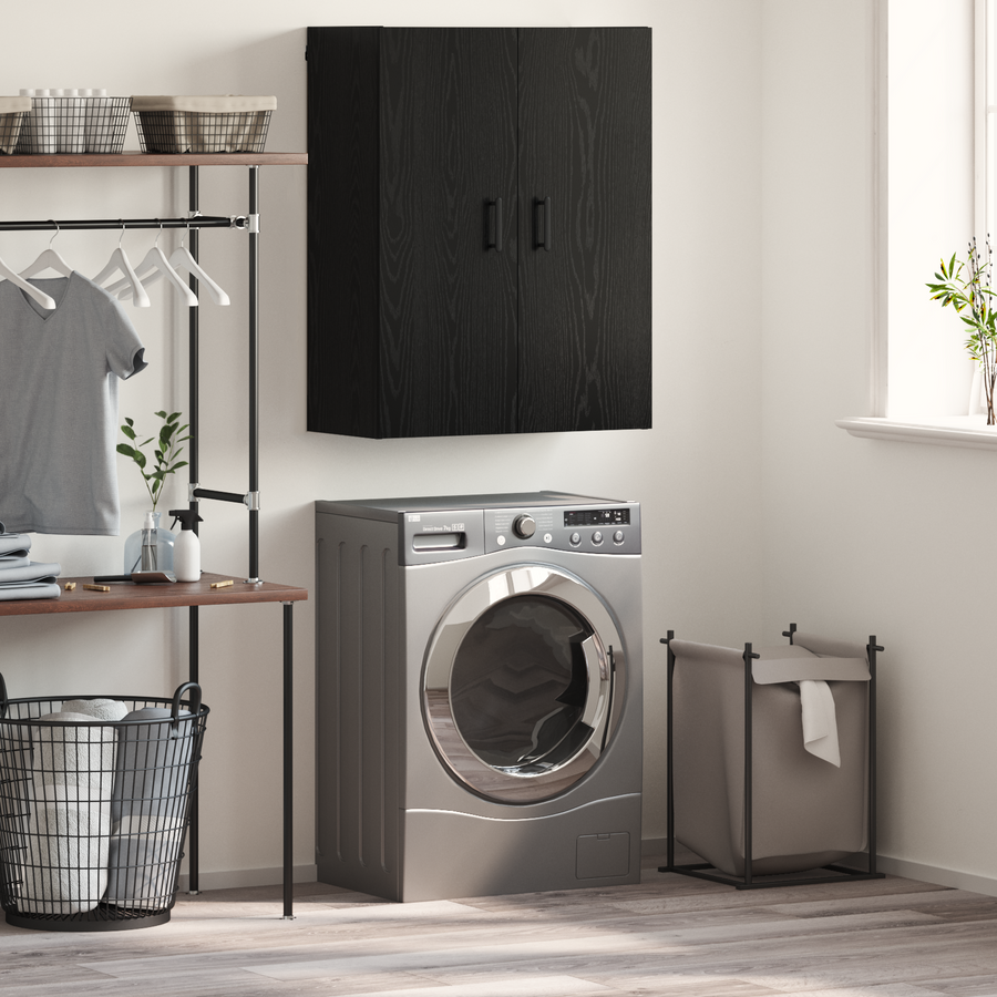 Wandkast met plank met opslag met de deur Zwart eiken 69.5 x 34 x 90 cm Bewerkt hout