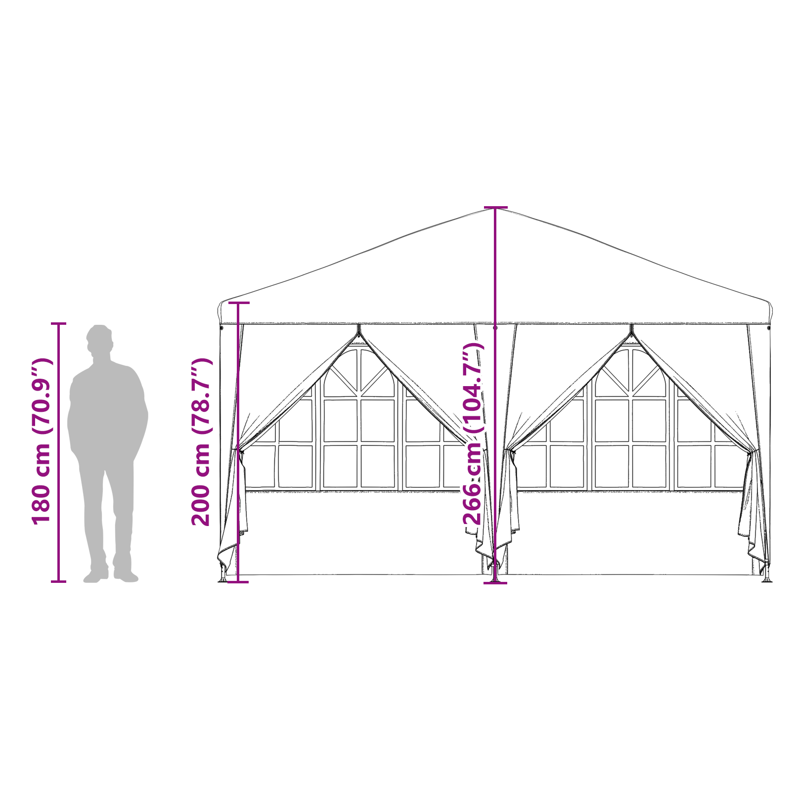 Partytent met 8 Zijwanden - Wit - 4 x 4 m - PE