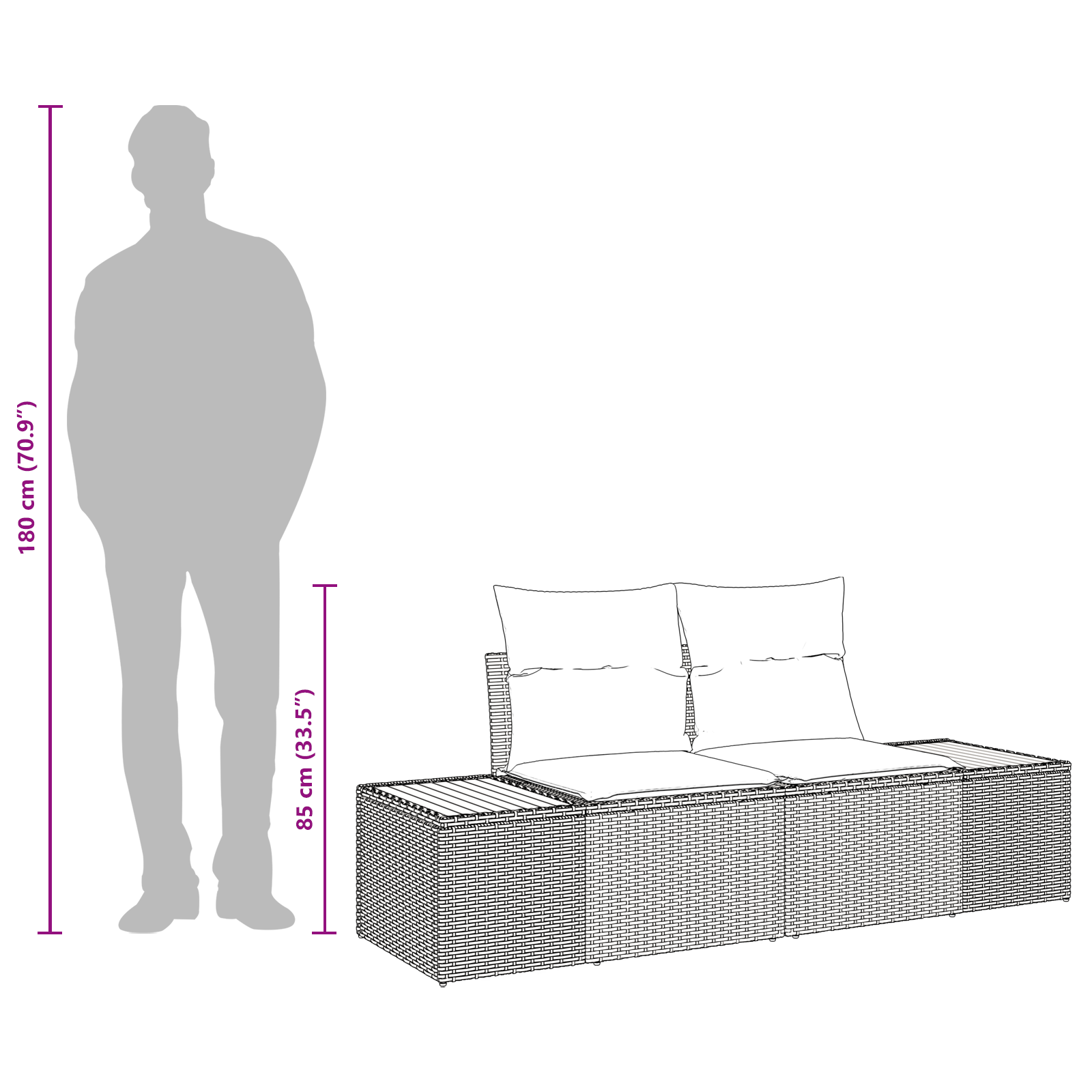 Tuinbank 2-zits met opbergruimte en kussens poly rattan beige