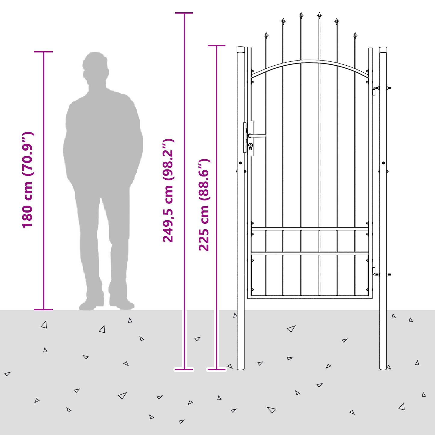 Tuinpoort met slot Grijs 200 x 100 cm 100 x 200 cm Staal