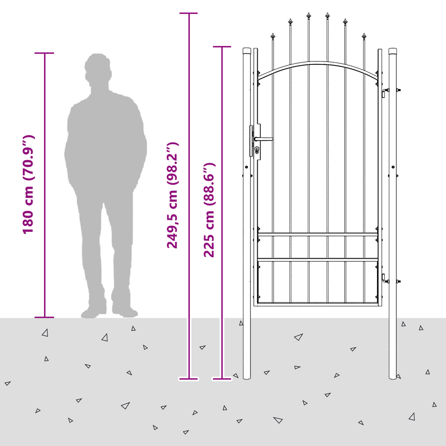 Tuinpoort met slot Grijs 200 x 100 cm 100 x 200 cm Staal
