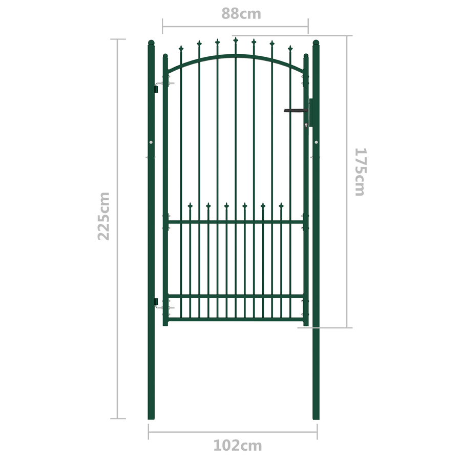 Poort met speerpunten 100x175 cm staal groen