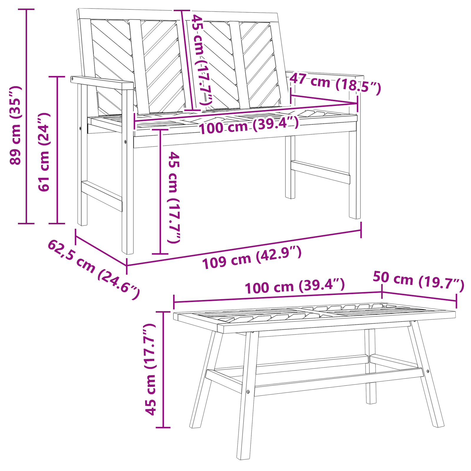 3-delige loungeset voor in de tuin van massief acaciahout