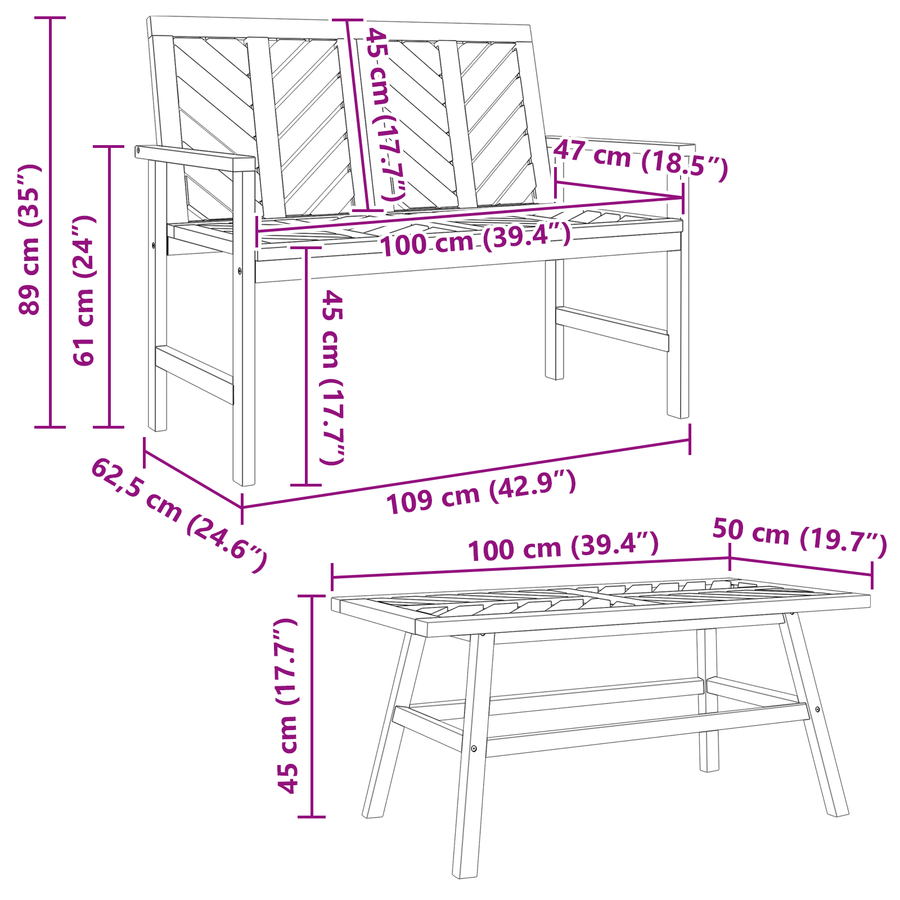 3-delige loungeset voor in de tuin van massief acaciahout