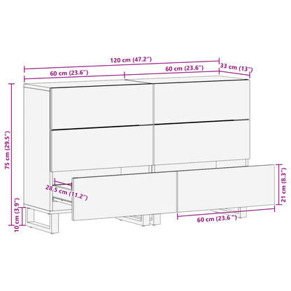 Dressoirs 2 pcs Wit 60 x 33,5 x 75 cm Massief ruw mango hout
