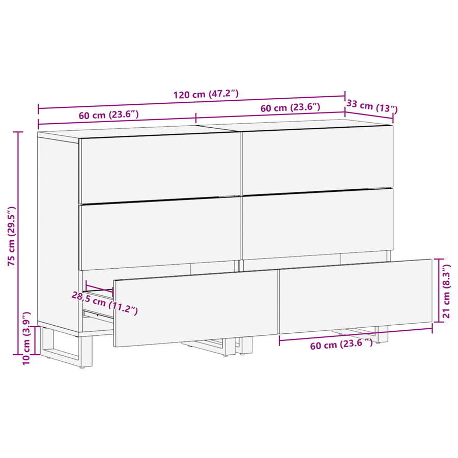 Dressoirs 2 pcs Wit 60 x 33,5 x 75 cm Massief ruw mango hout