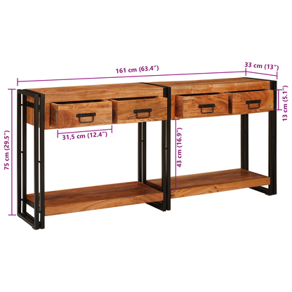 Console Tafel 2 2 pcs Bruin 160 x 33 x 75 cm Massief acaciahout