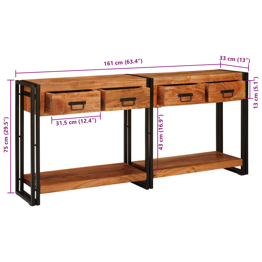 Console Tafel 2 2 pcs Bruin 160 x 33 x 75 cm Massief acaciahout