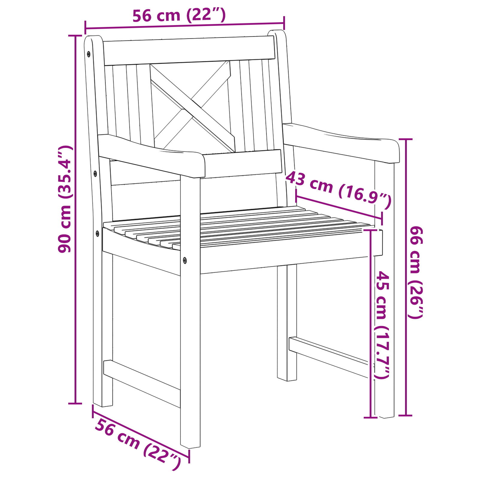 tuinmeubels 4 stuks 56x55.5x90 cm Massief hout Acacia