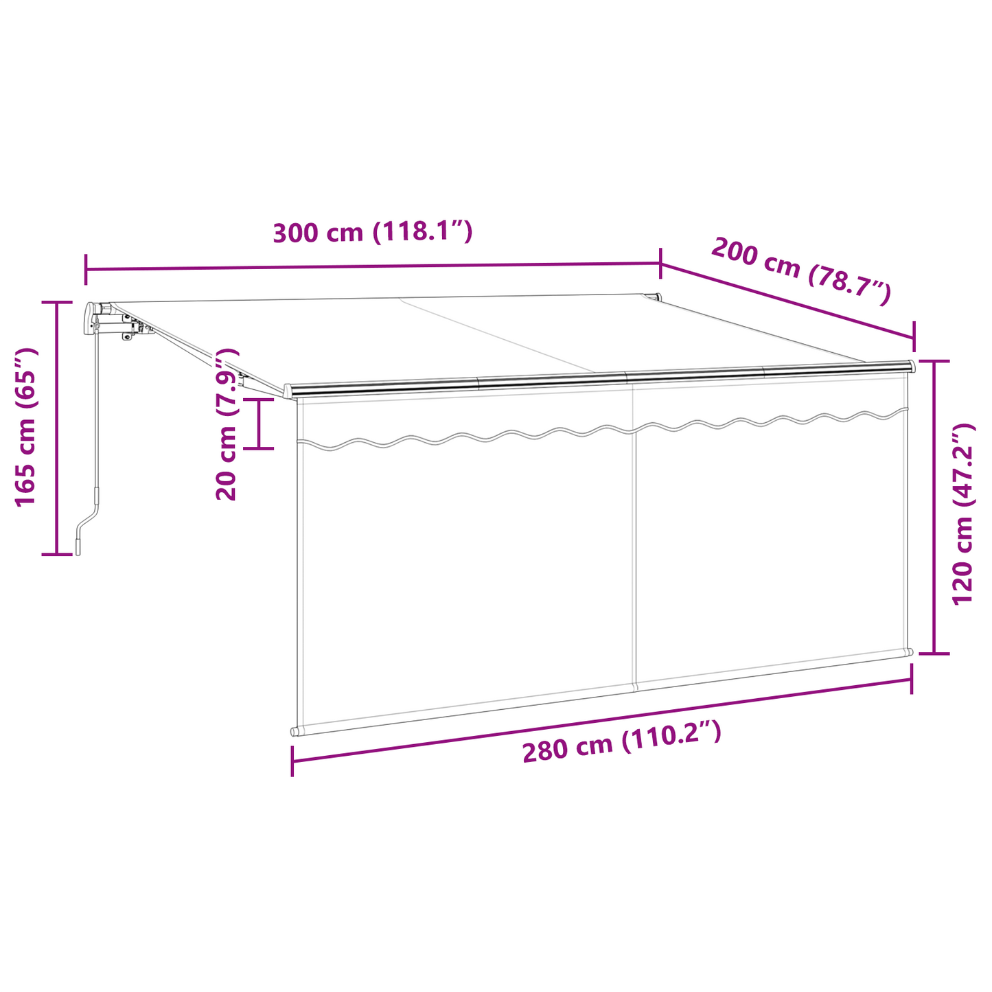 Inklapbaar Zonnescherm Crème 300 x 200 cm UV-bestandige Stof