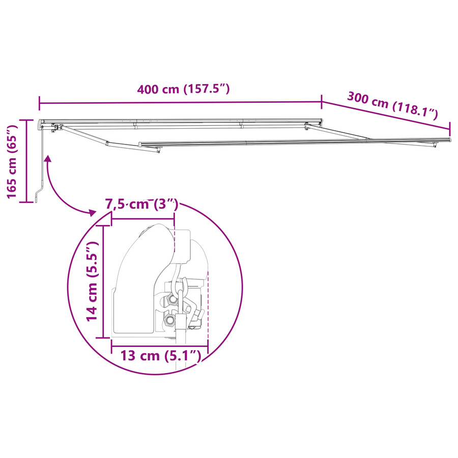 Handmatige Inklapbare Luifel Multikleur Streep 400x350 cm