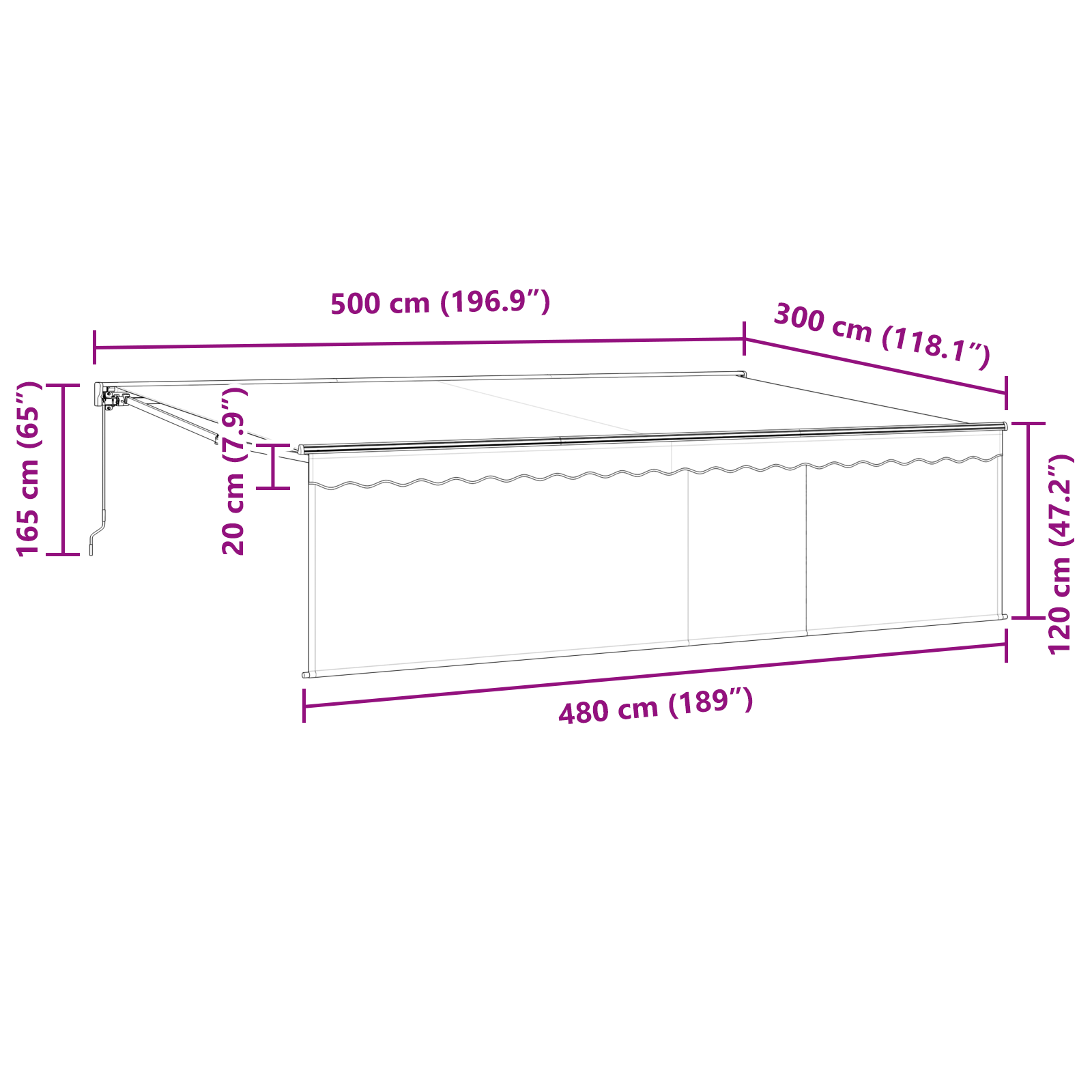 Inklapbaar Zonnescherm Antraciet Grijs 500 × 300 cm