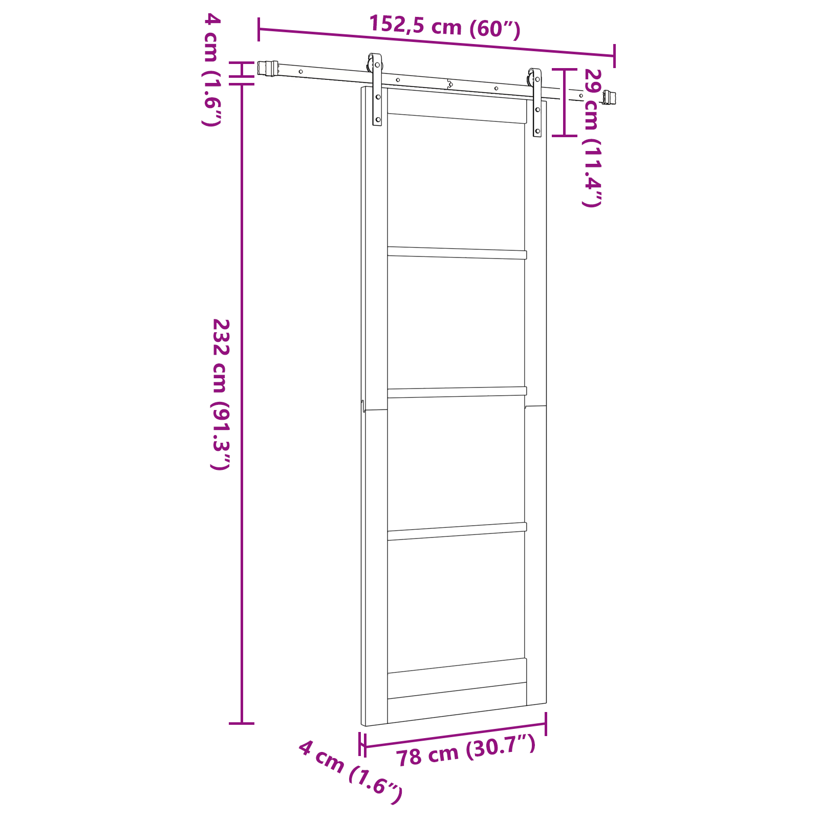 Schuifdeur met Hardware Set 'ORKDAL'Wit 78x232 cm