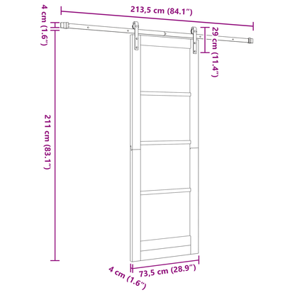 Schuifdeur met Hang- en Sluitwerk 'ORKDAL'Wit 73,5x211 cm