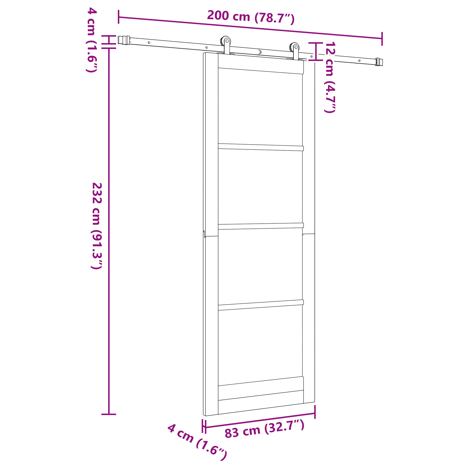 Glijdende Deur met Bevestigingsset 'ORKDAL'van massief hout en glas
